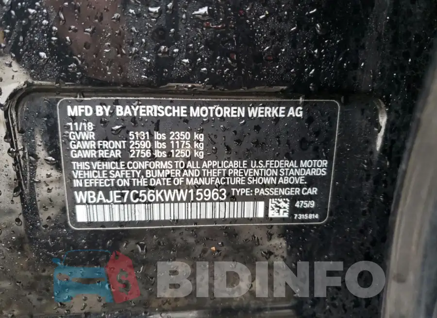 WBAJE7C56KWW15963 Photo# 12