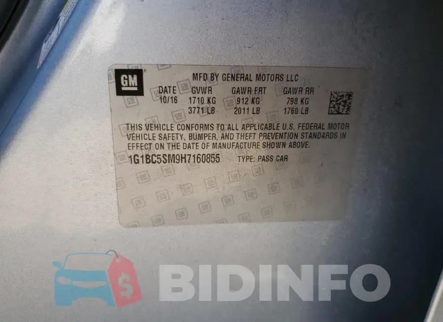 1G1BC5SM9H7160855 Photo# 12