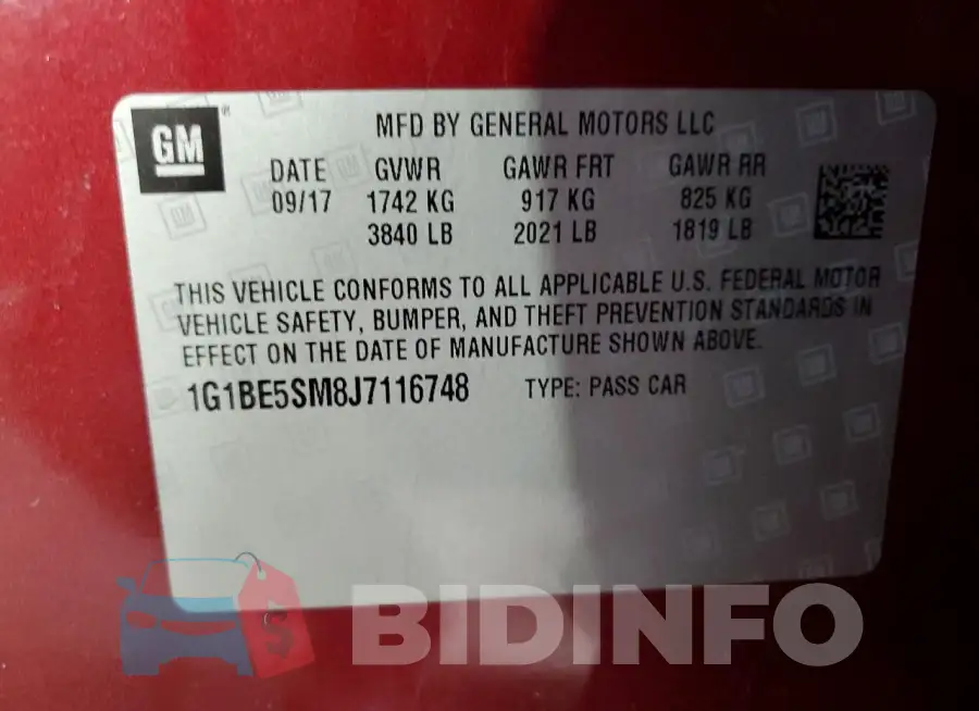 1G1BE5SM8J7116748 Photo# 12