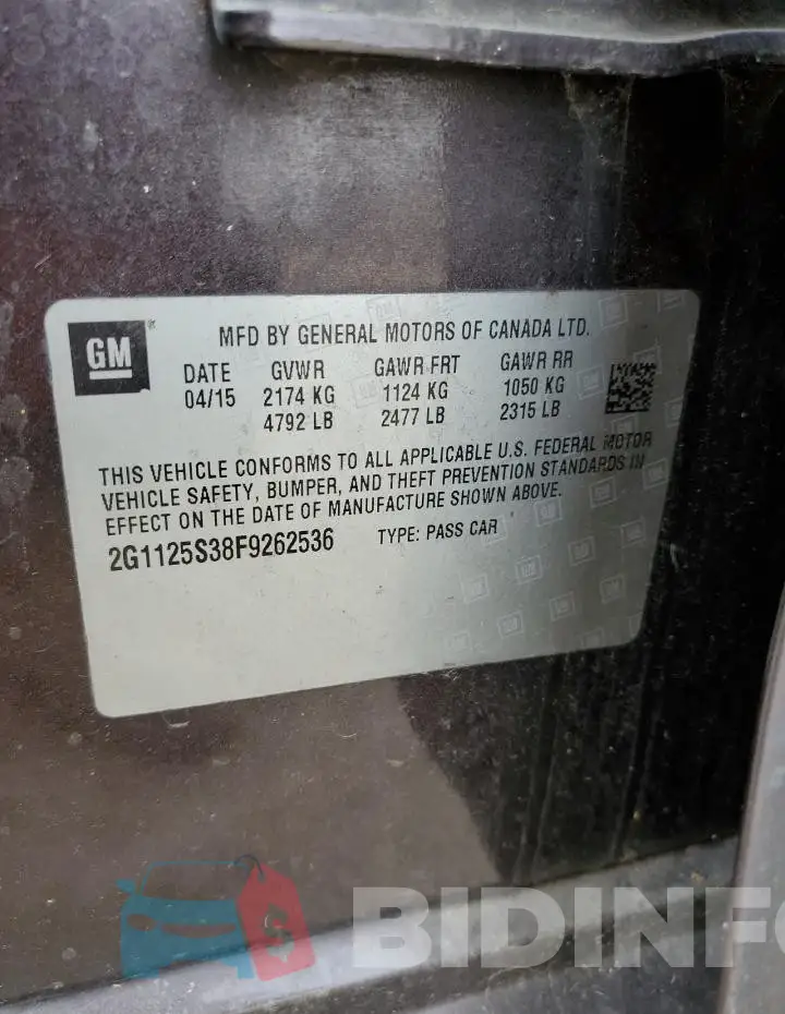2G1125S38F9262536 Photo# 12