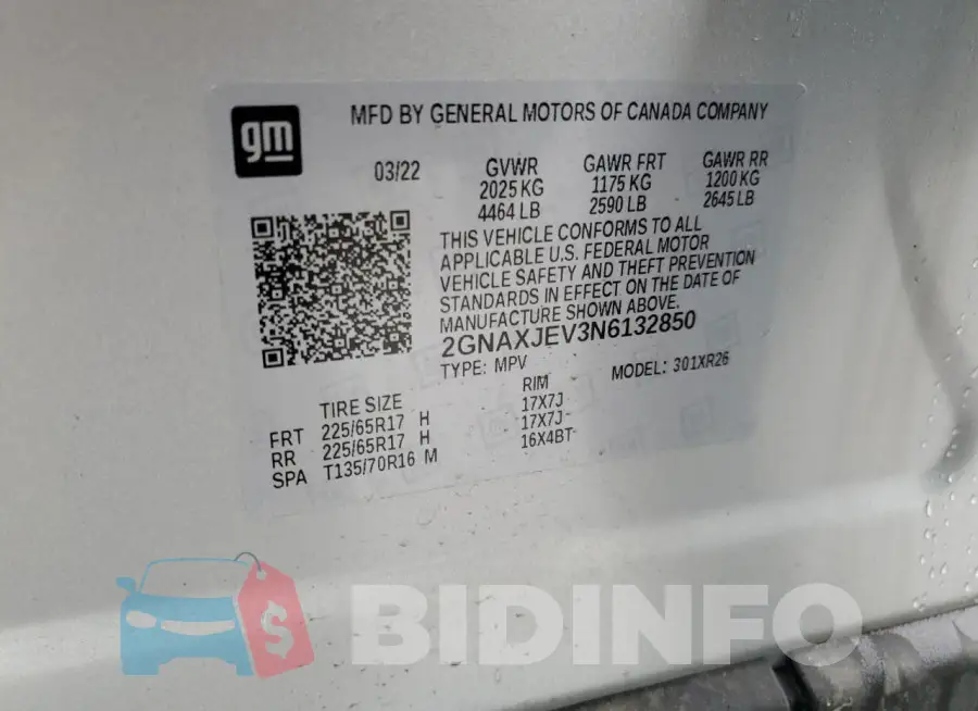 2GNAXJEV3N6132850 Photo# 14