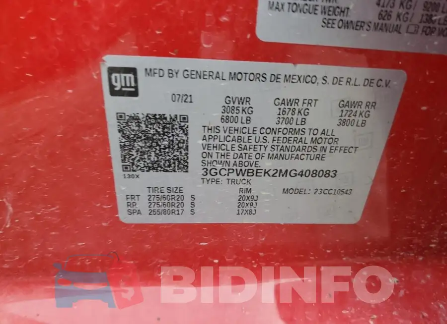 3GCPWBEK2MG408083 Photo# 12