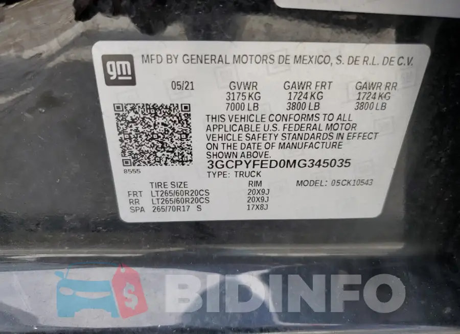 3GCPYFED0MG345035 Photo# 12