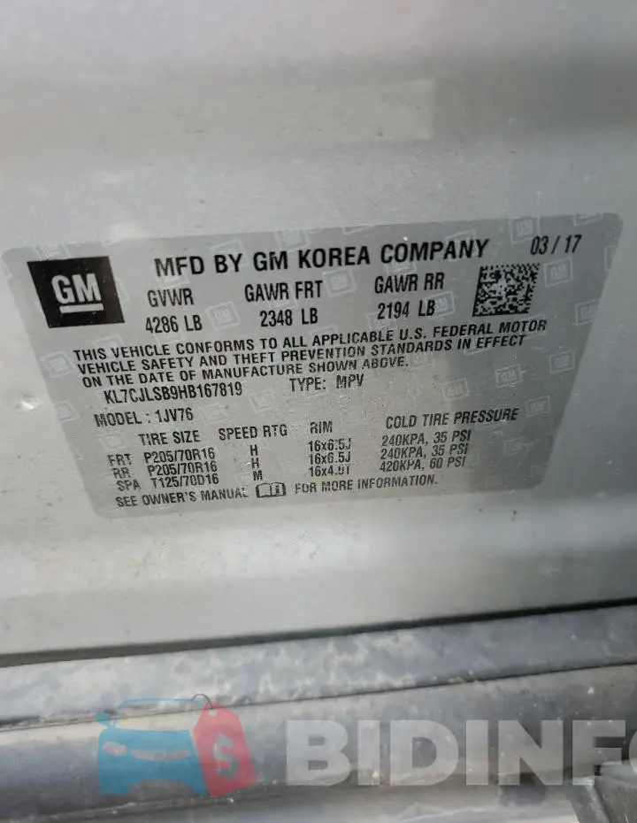 KL7CJLSB9HB167819 Photo# 14