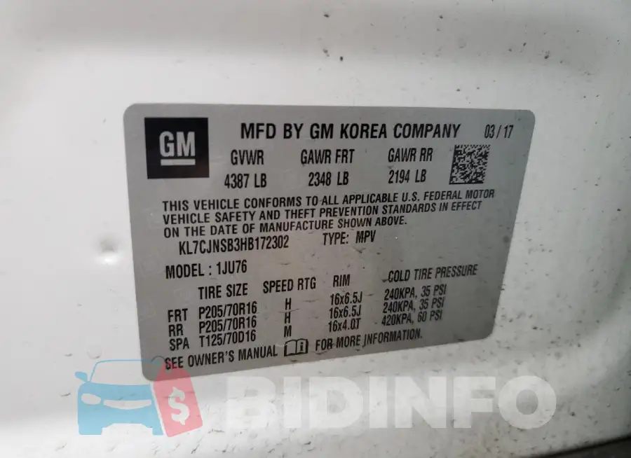 KL7CJNSB3HB172302 Photo# 13