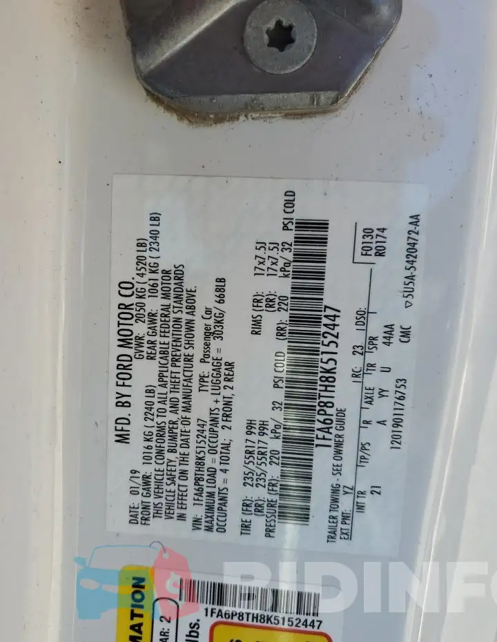 1FA6P8TH8K5152447 Photo# 12
