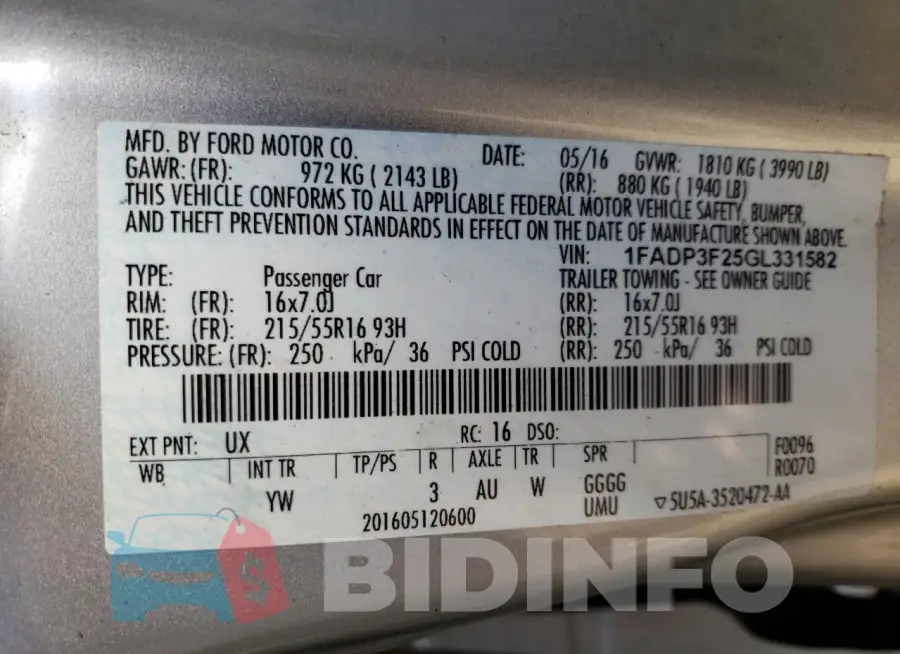 1FADP3F25GL331582 Photo# 13