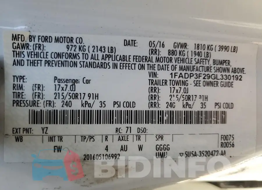 1FADP3F29GL330192 Photo# 12