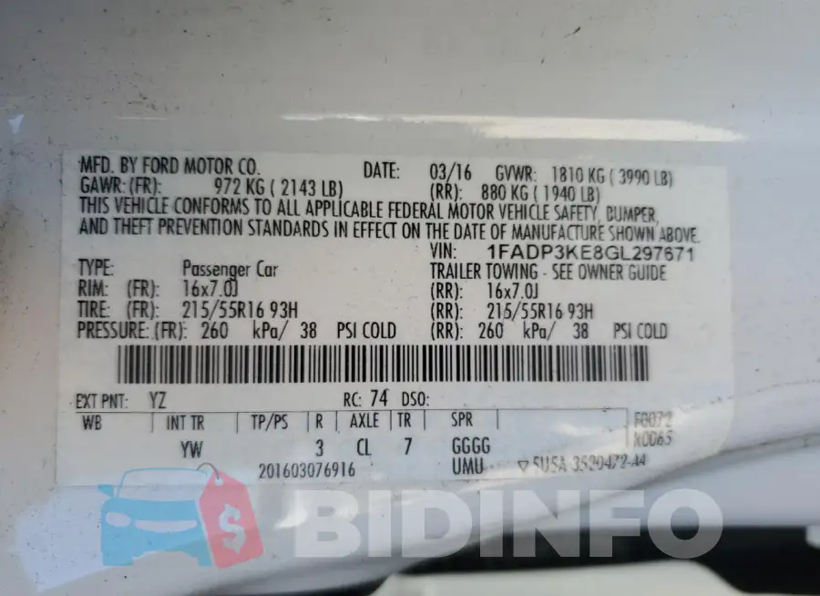 1FADP3KE8GL297671 Photo# 12