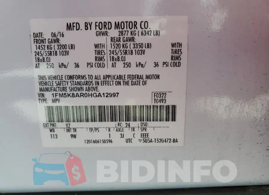 1FM5K8AR0HGA12997 Photo# 12