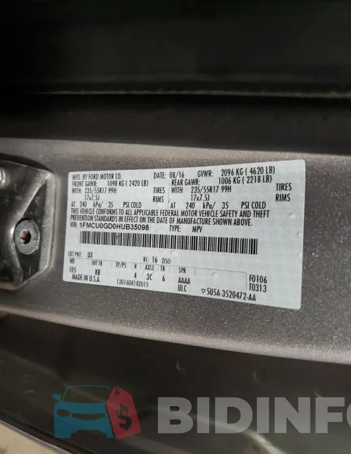1FMCU0GD0HUB35098 Photo# 14