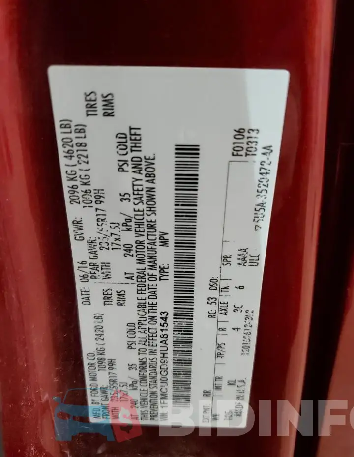 1FMCU0GD9HUA81543 Photo# 12