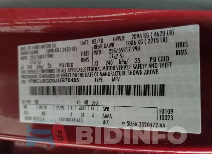 1FMCU0GD9JUB70485 Photo# 12