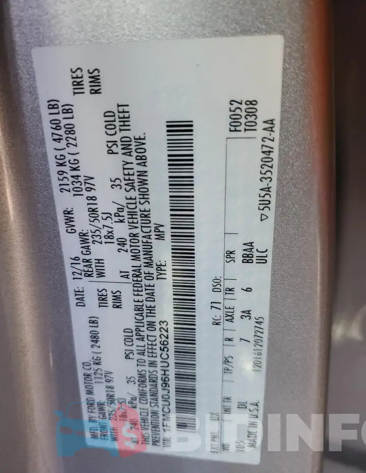 1FMCU0J96HUC56223 Photo# 12