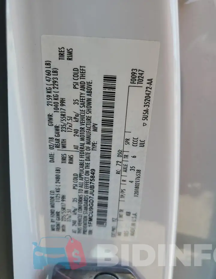 1FMCU9GD7JUB75849 Photo# 13
