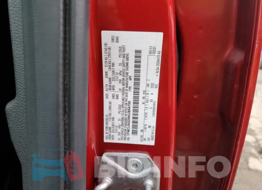 1FMCU9GD9KUB54700 Photo# 13