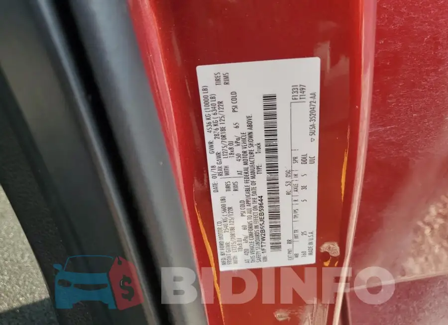 1FT7W2B65JEB59644 Photo# 12