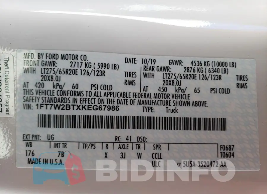1FT7W2BTXKEG67986 Photo# 12