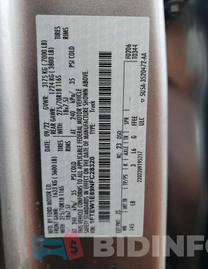 1FTEW1E89NFC28320 Photo# 12