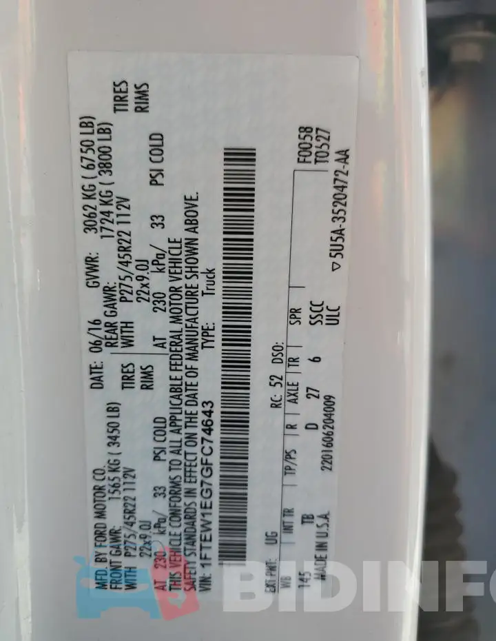 1FTEW1EG7GFC74643 Photo# 12