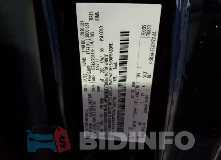 1FTFX1EF7GKF26715 Photo# 12