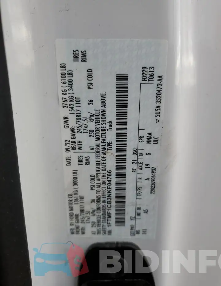 1FTMF1CB3NKF04766 Photo# 12