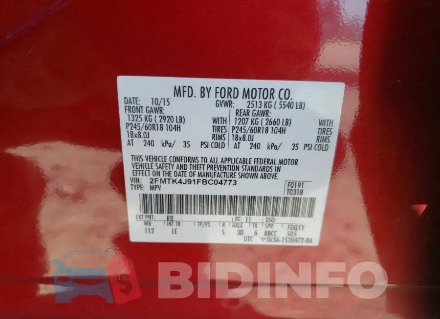 2FMTK4J91FBC04773 Photo# 13