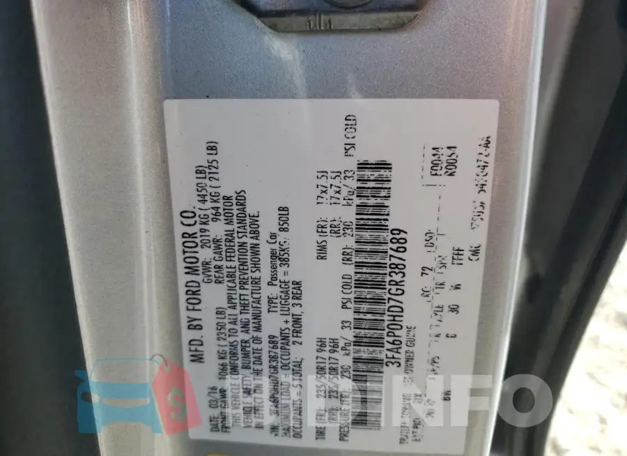 3FA6P0HD7GR387689 Photo# 12