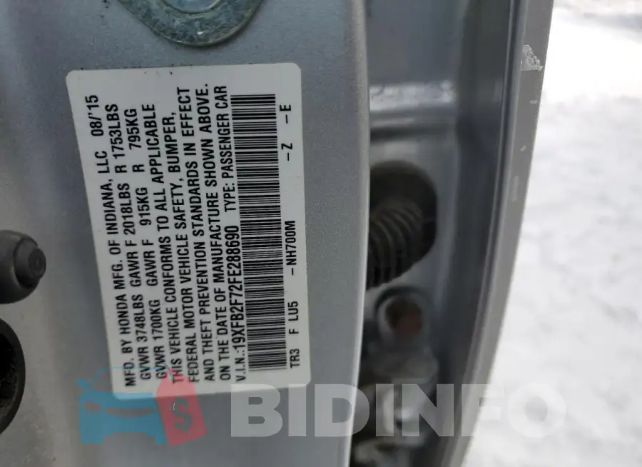 19XFB2F72FE288690 Photo# 13