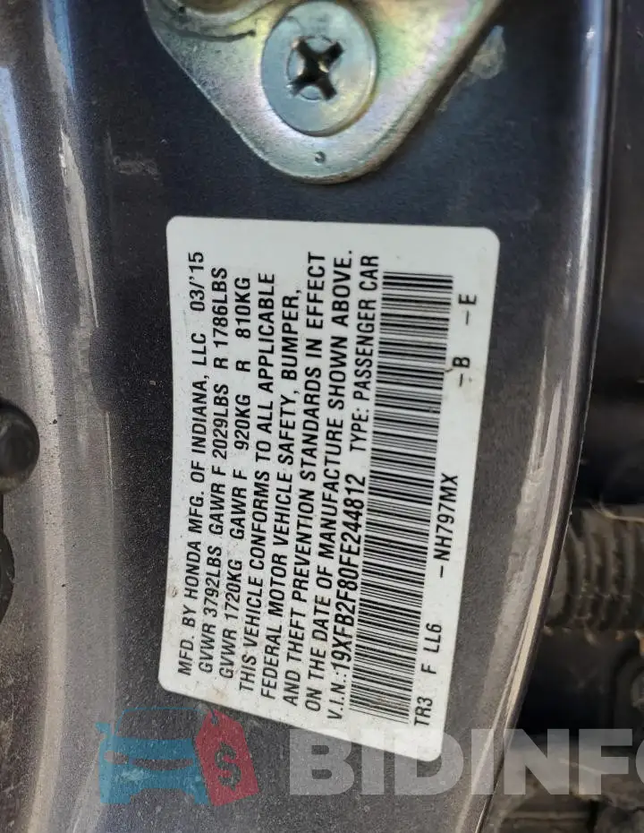 19XFB2F80FE244812 Photo# 12
