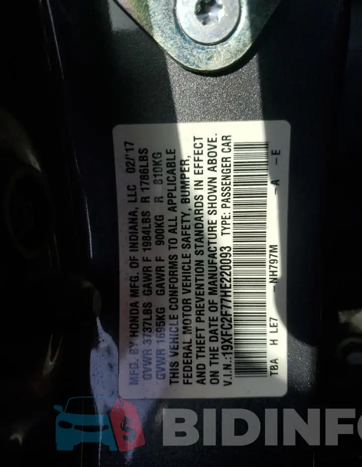 19XFC2F77HE220093 Photo# 12