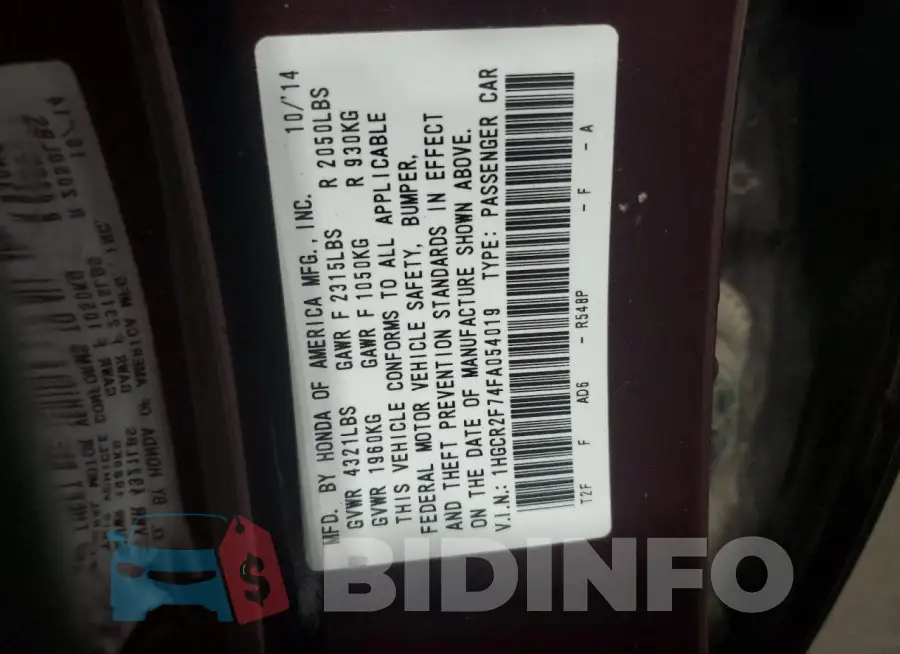 1HGCR2F74FA054019 Photo# 12