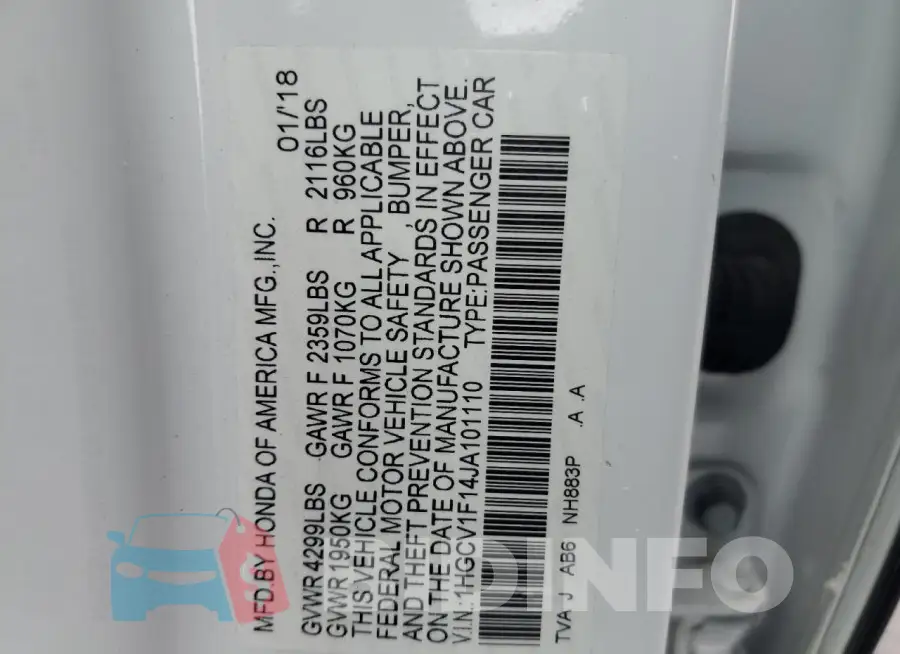 1HGCV1F14JA101110 Photo# 12