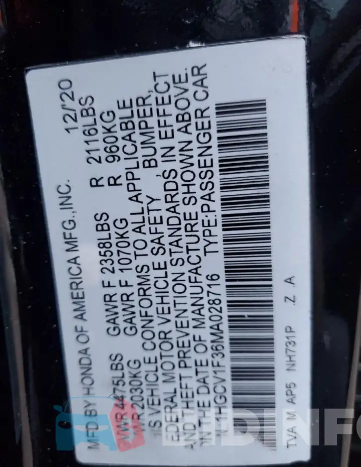 1HGCV1F36MA028716 Photo# 13