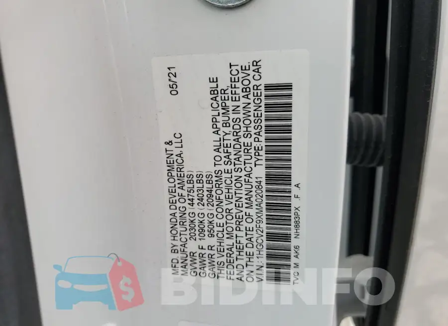 1HGCV2F9XMA020841 Photo# 12