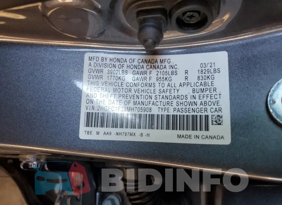 2HGFC1F39MH705908 Photo# 12