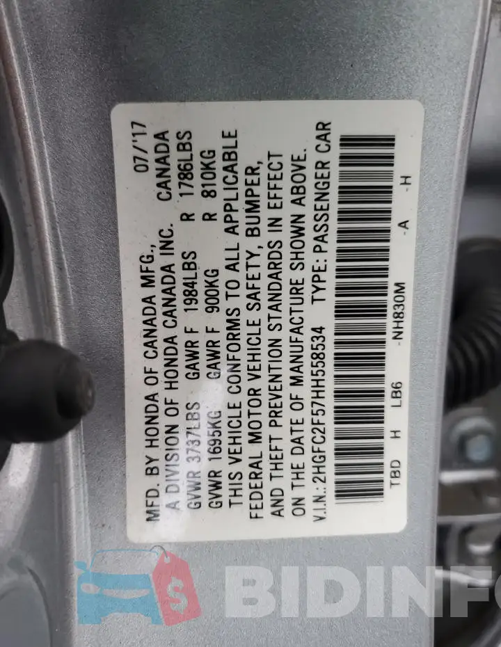 2HGFC2F57HH558534 Photo# 12