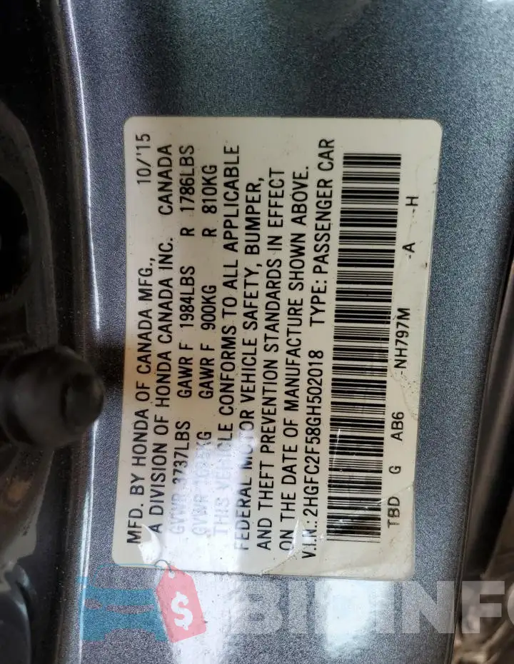 2HGFC2F58GH502018 Photo# 12