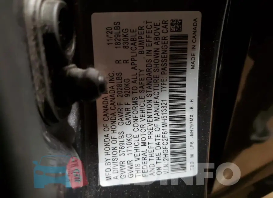 2HGFC2F61MH513821 Photo# 13