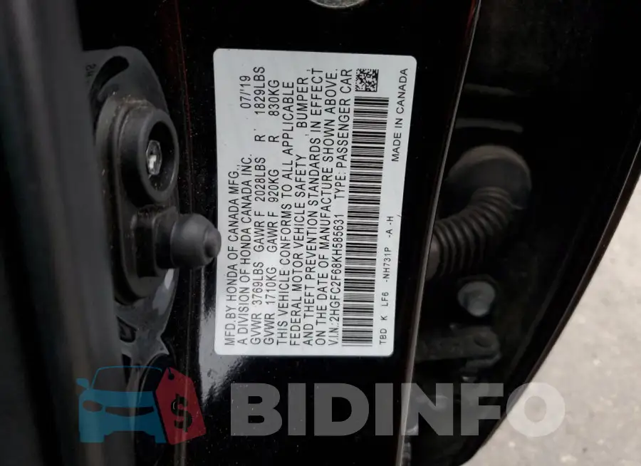 2HGFC2F68KH585631 Photo# 12