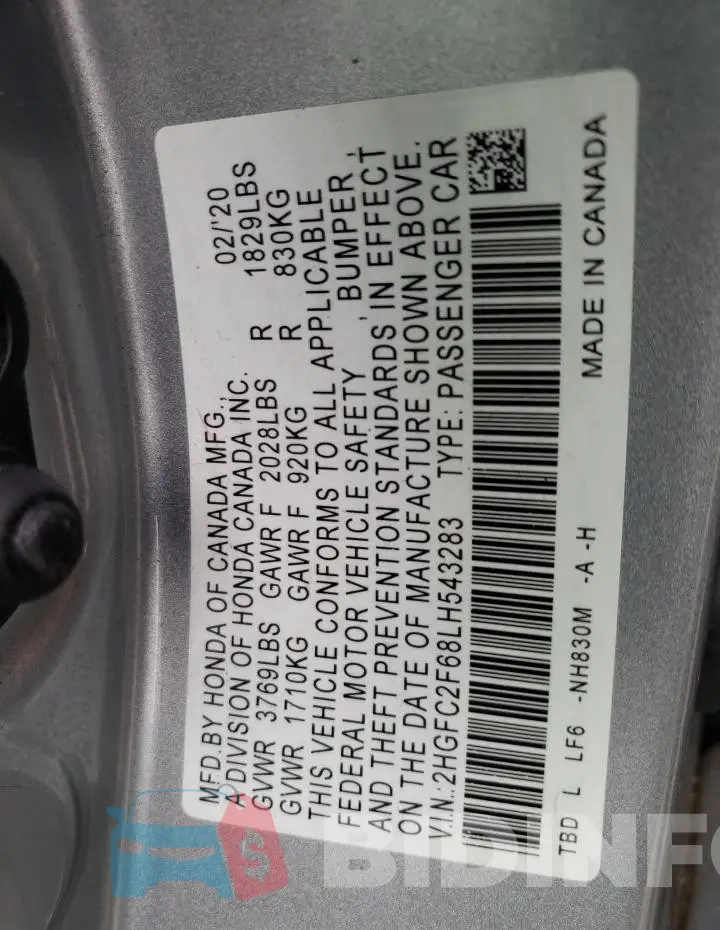2HGFC2F68LH543283 Photo# 13