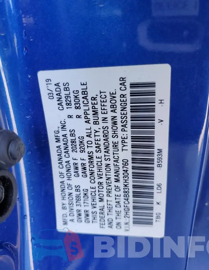 2HGFC4B83KH304760 Photo# 13