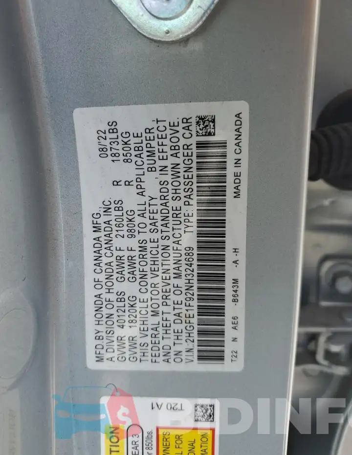 2HGFE1F92NH324689 Photo# 12