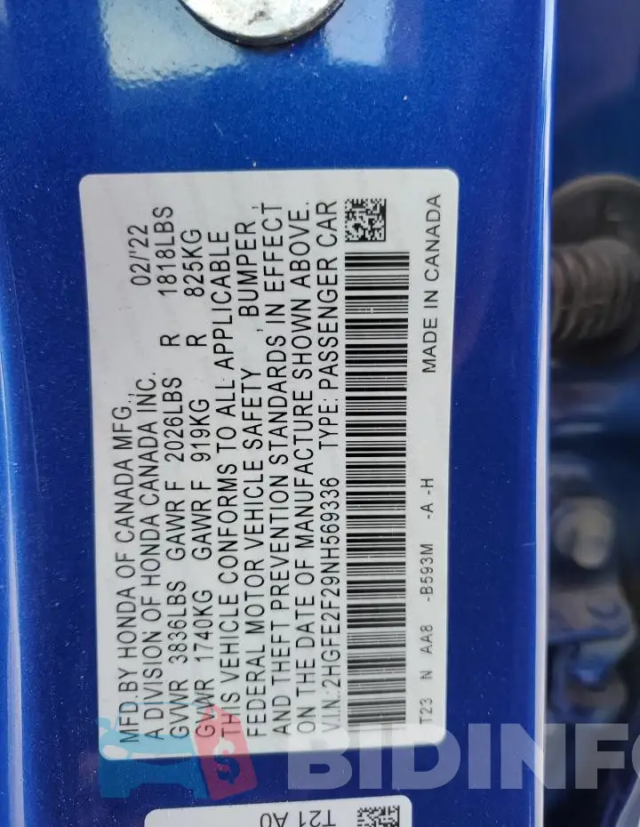 2HGFE2F29NH569336 Photo# 12