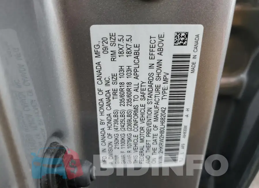 2HKRW2H80LH682042 Photo# 13