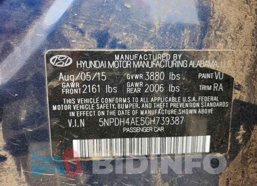 5NPDH4AE5GH739387 Photo# 12