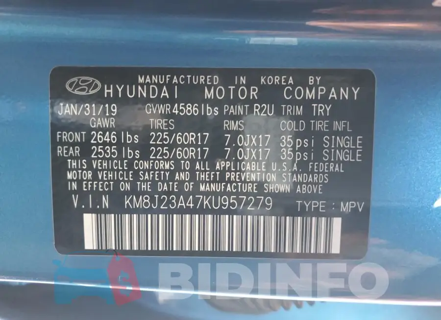 KM8J23A47KU957279 Photo# 14