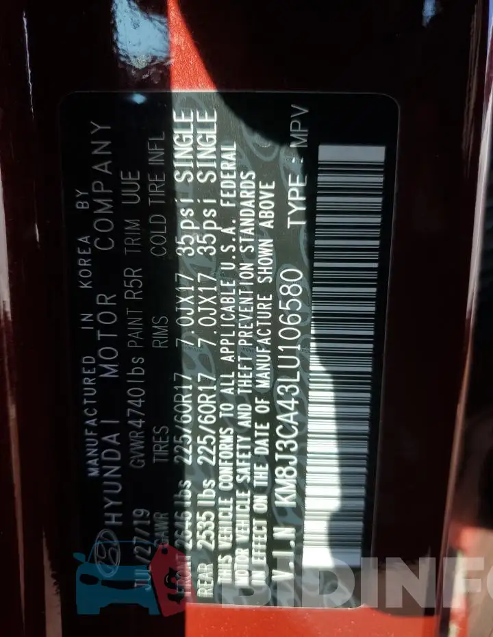 KM8J3CA43LU106580 Photo# 12
