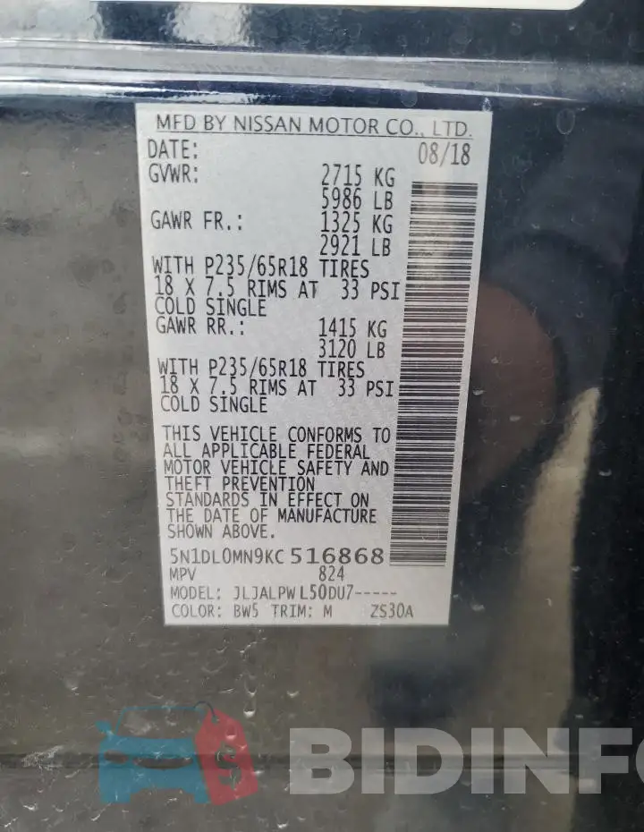 5N1DL0MN9KC516868 Photo# 13