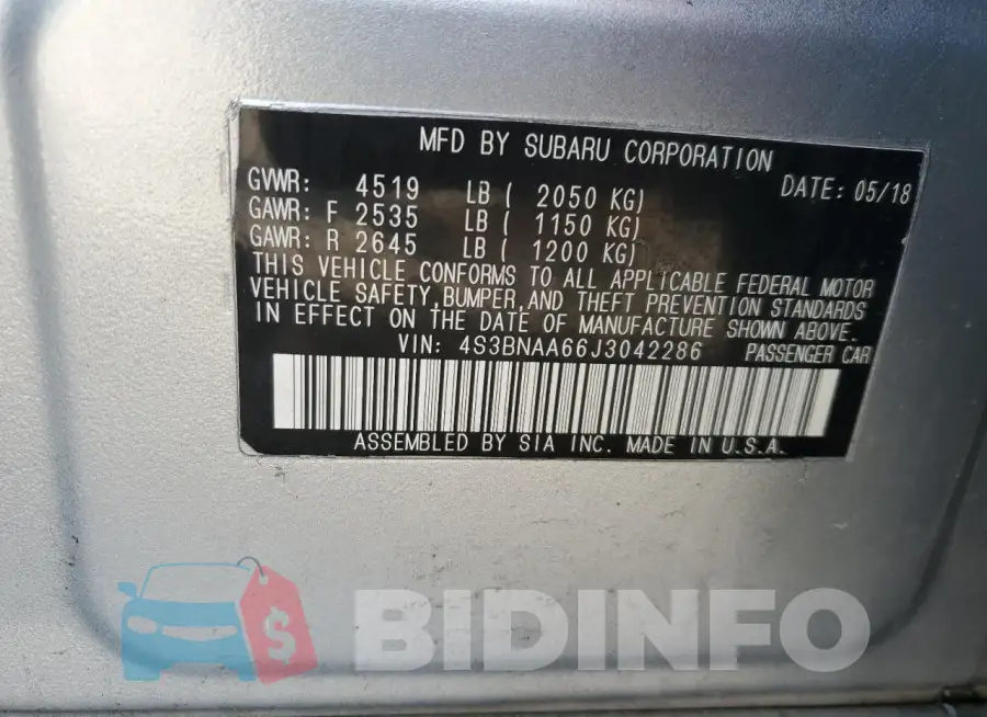 4S3BNAA66J3042286 Photo# 12